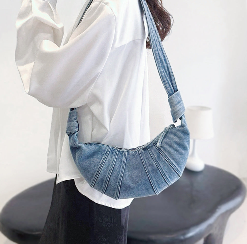 Croissant Denim Shoulder Bag