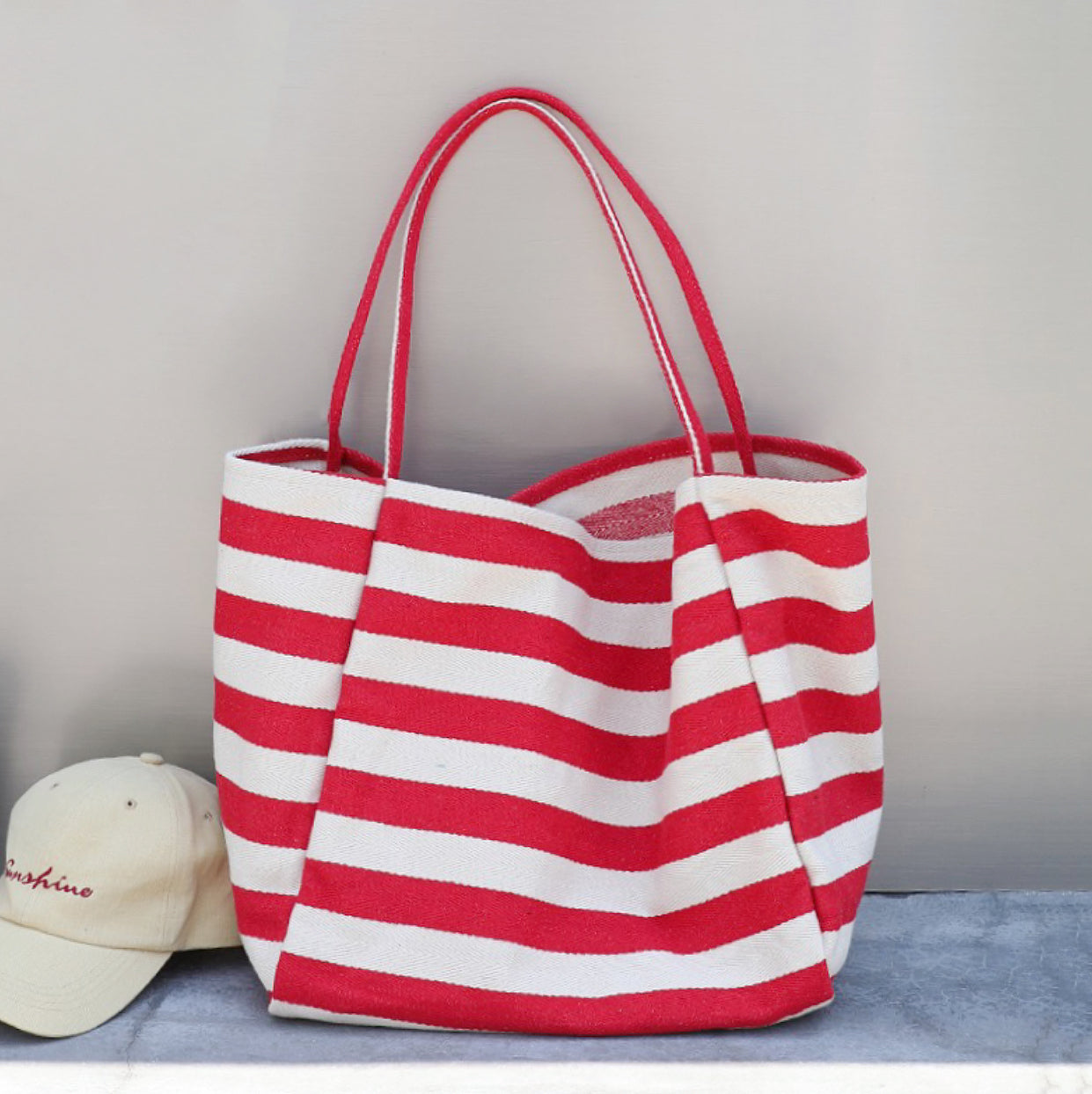 Stripe Textured Canvas Tote Bag