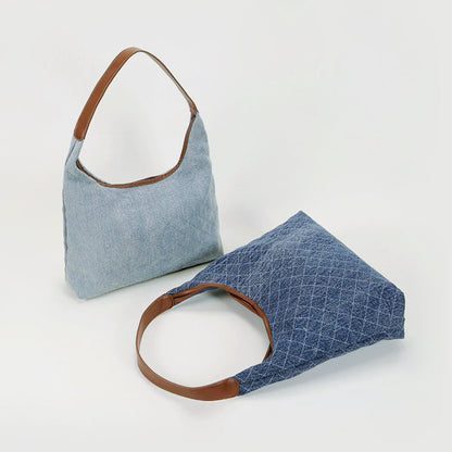 Borsa a tracolla in denim con motivo a rombi