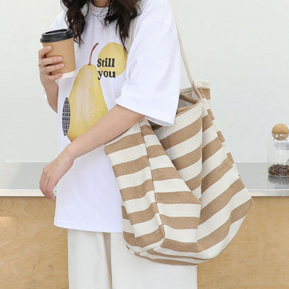 Stripe Textured Canvas Tote Bag