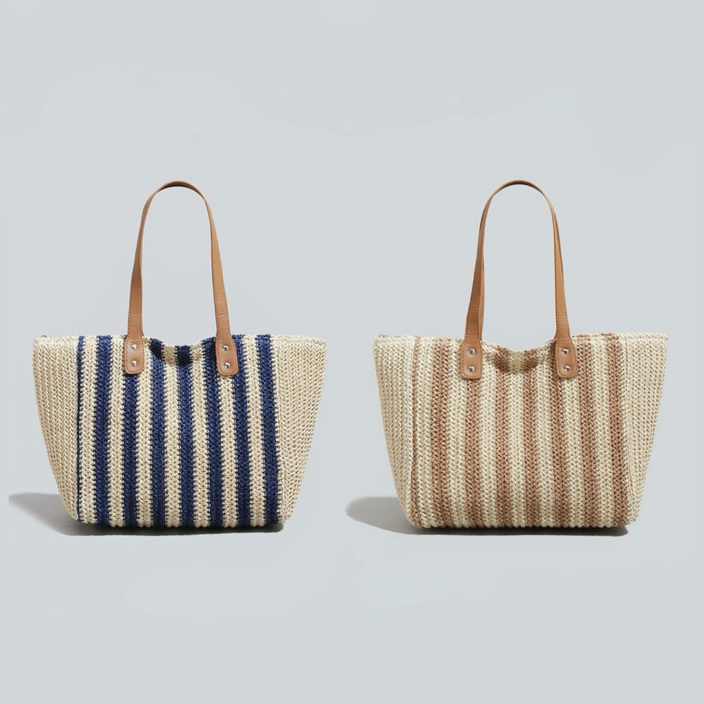 Vertical Striped Straw Tote Bag