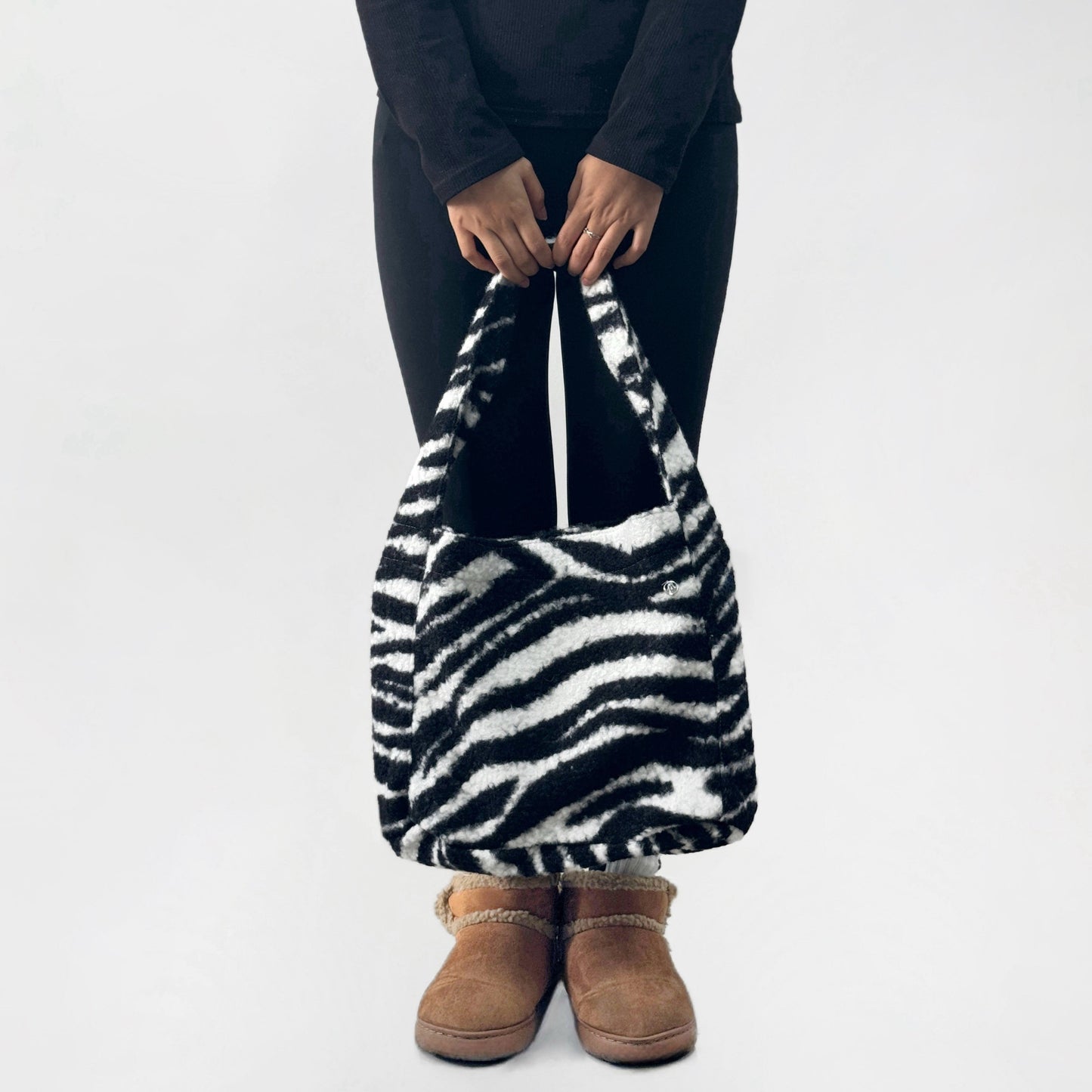 Zebra Print Tweed Tote Bag