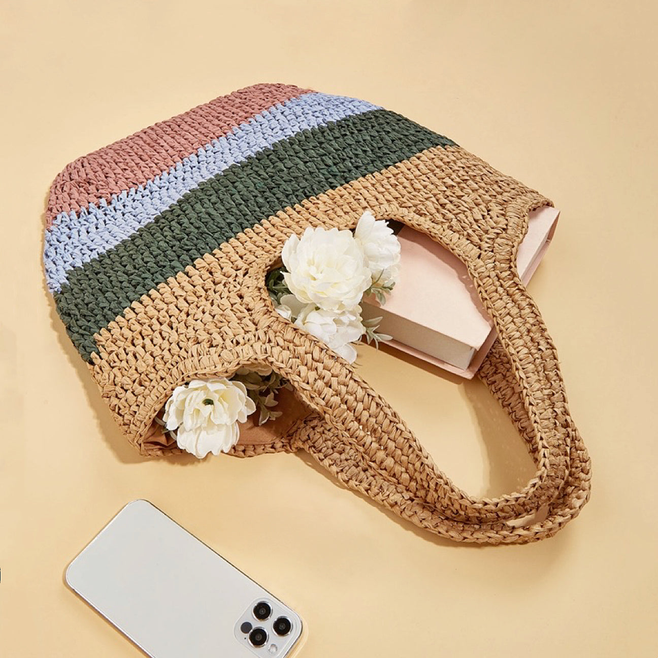 Stripe Rattan Straw Bag