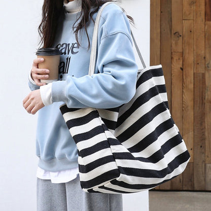 Stripe Textured Canvas Tote Bag