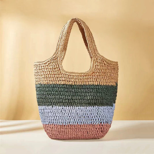 Borsa di paglia in rattan a strisce