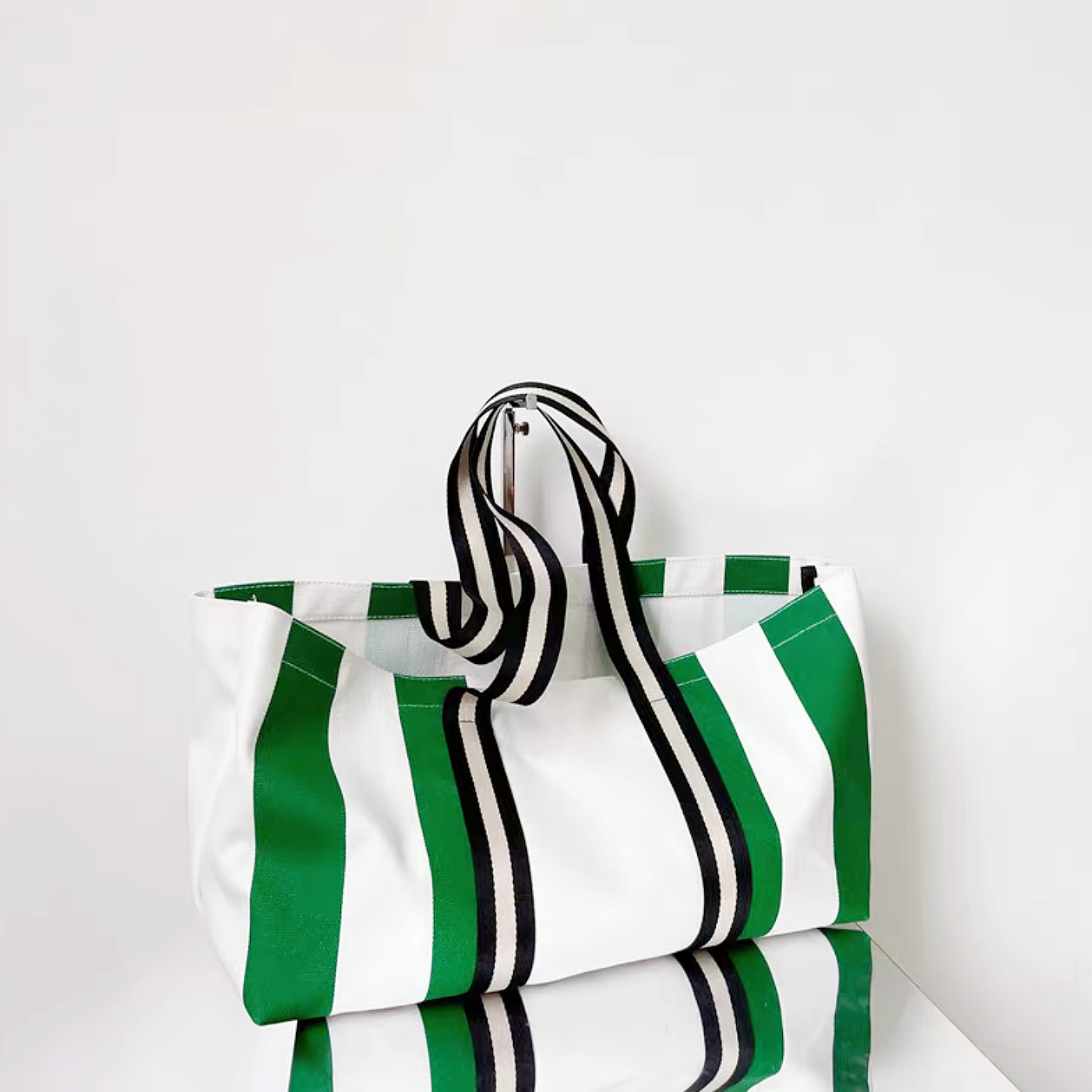 Designer Stripe Canvas Large Tote Bag