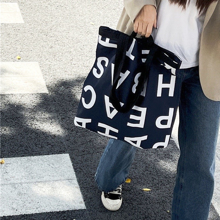 Alphabet Canvas Tote Bag With Double Strap