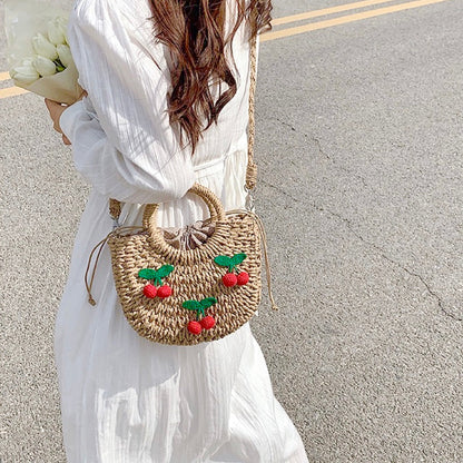 Cherry Rattan Straw Bag