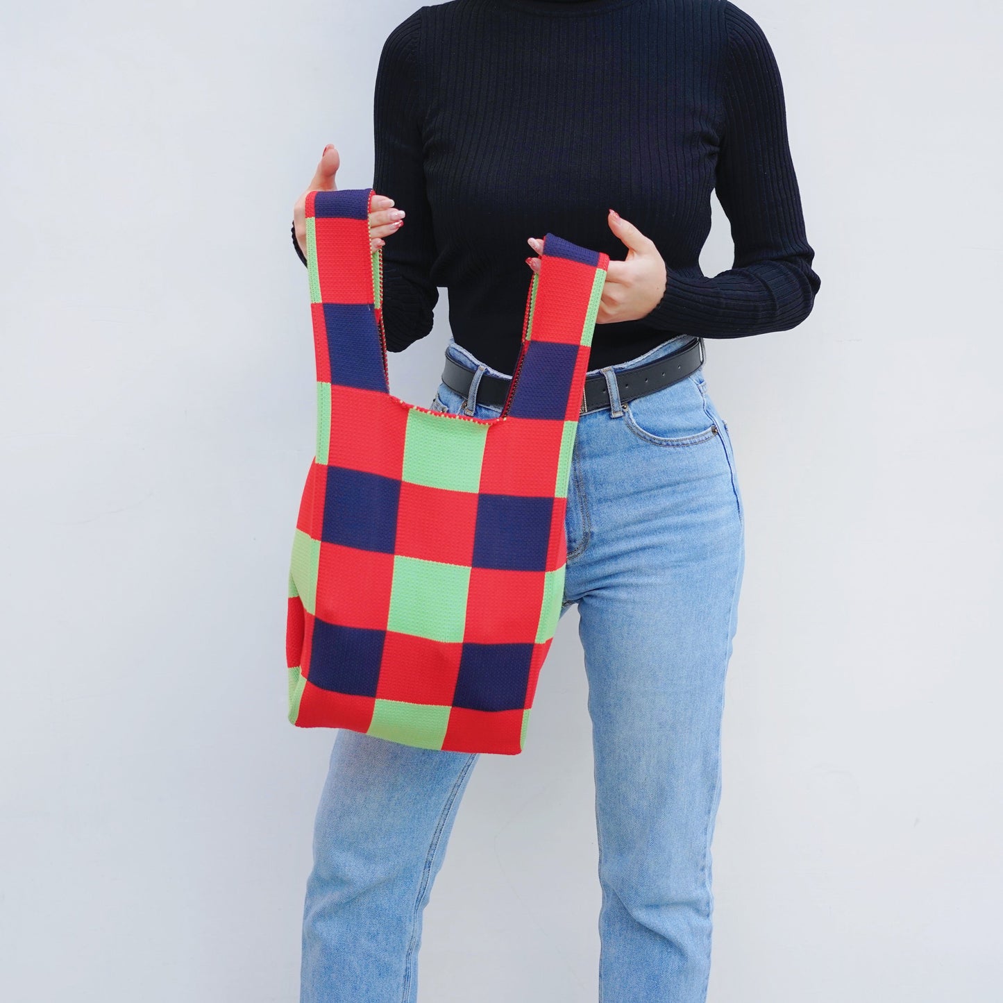 Checkered Contrast Color Tote Bag