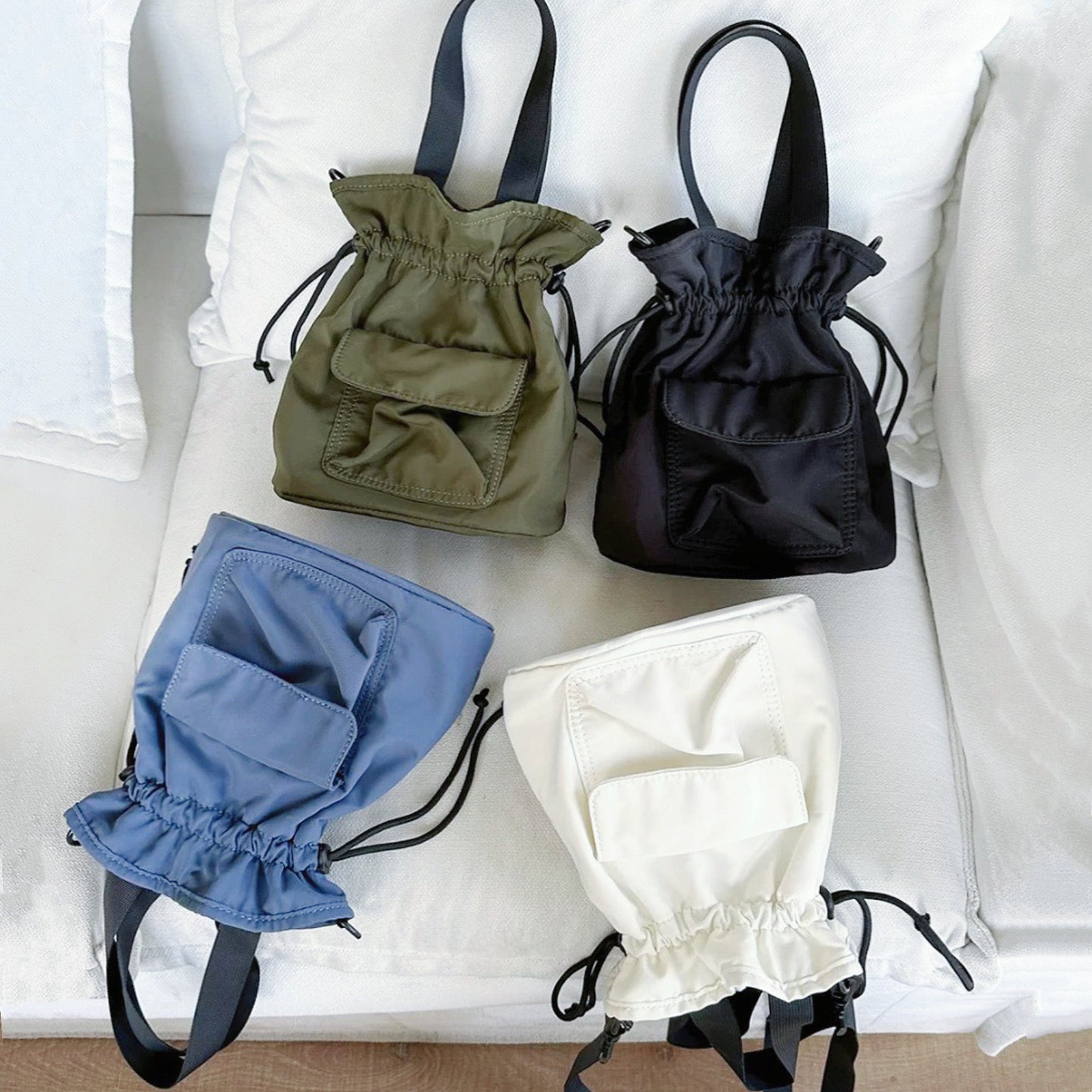 Mini Nylon Drawstring Bucket Bag