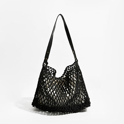 Crochet Shoulder Bag With Leather Strap