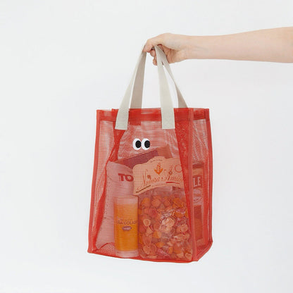 Borsa shopper in rete con occhietti mobili