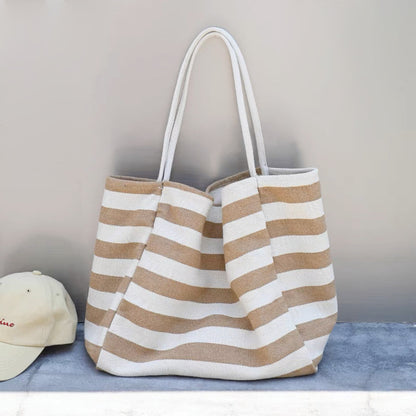 Stripe Textured Canvas Tote Bag