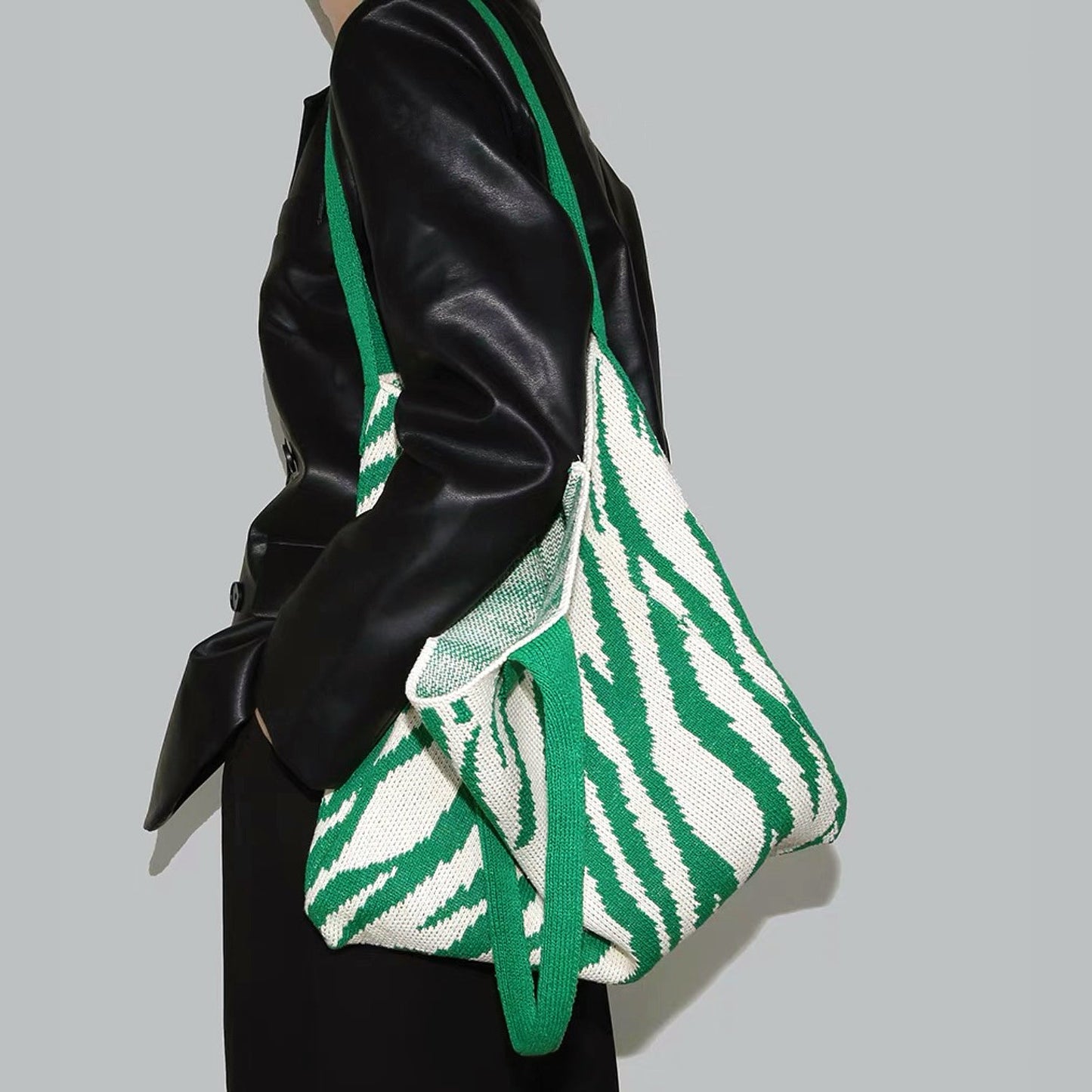 Zebra Print Knitted Tote Bag