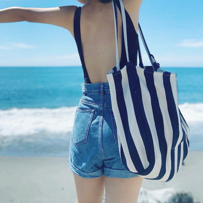 Wide Stripe Canvas Tote Bag