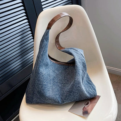 Borsa a tracolla in denim con motivo a rombi