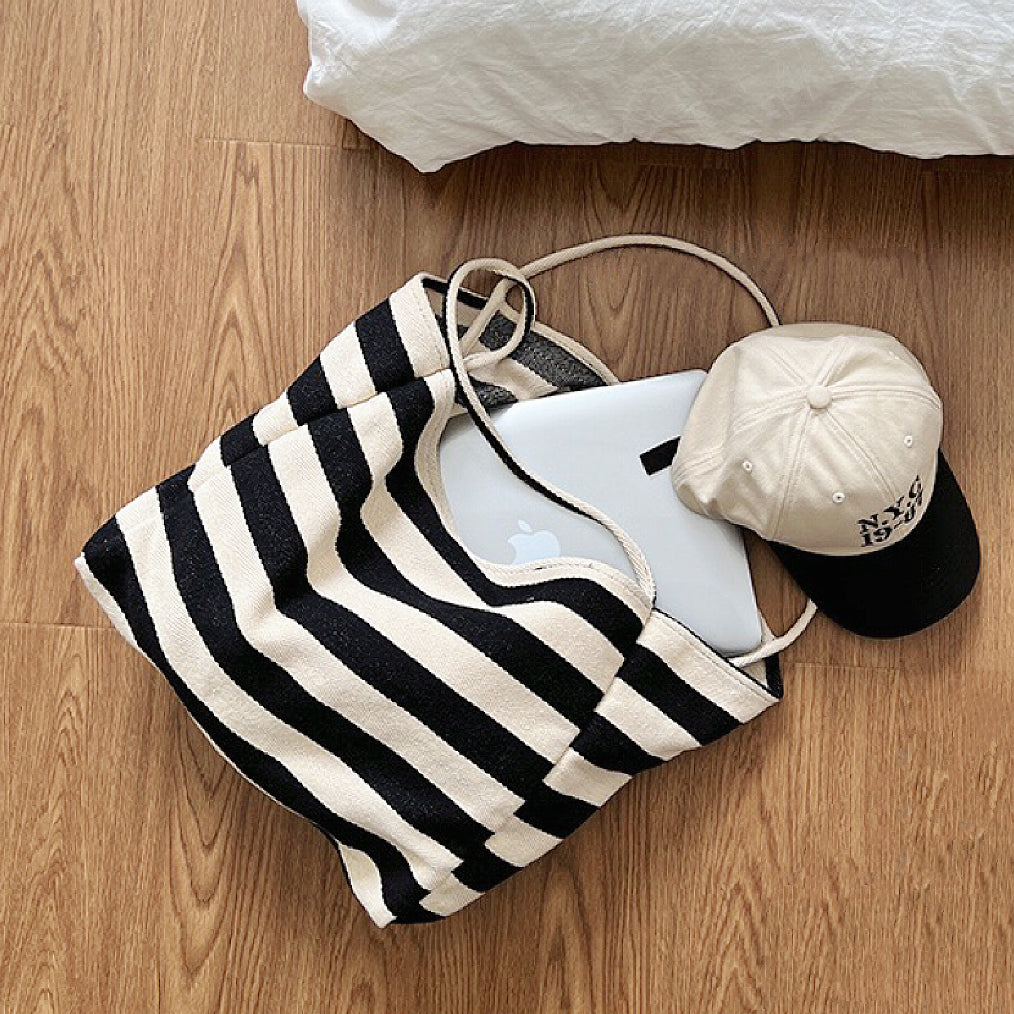 Stripe Textured Canvas Tote Bag